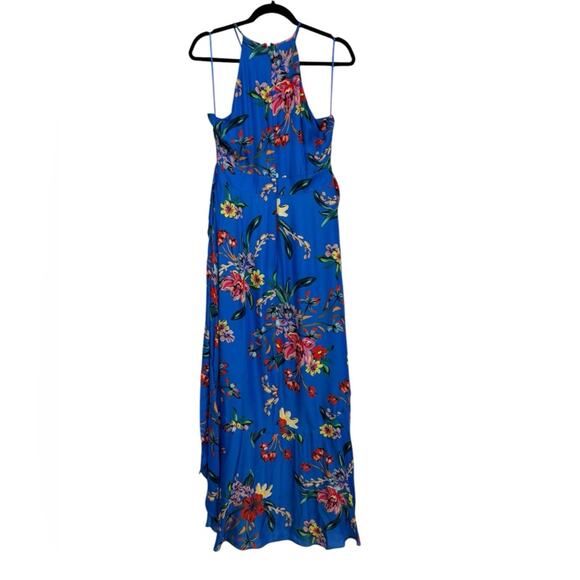 Parker Sleeveless Halter High-Low Ruffle Dress in Blue Floral - Size 6 - Picture 3 of 6